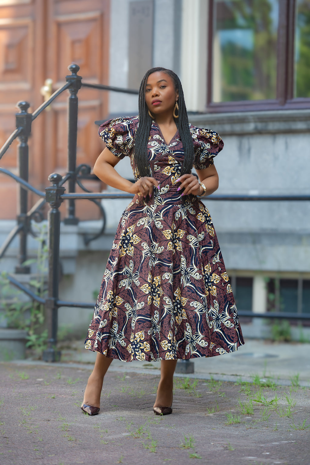 Premium Cotton Ankara Midi Dress designed for Women African fashion