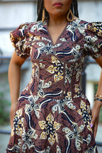 Close detail of Premium Cotton Ankara Midi Dress designed for Women African fashion