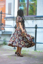 Side profile of African print occassion dress