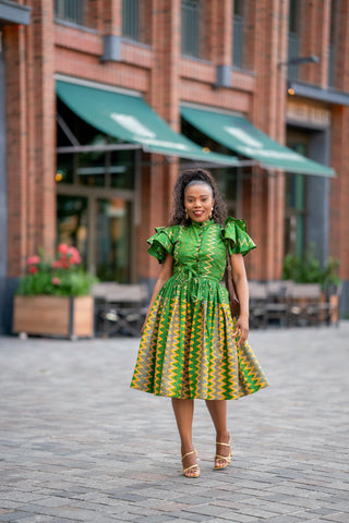 LANRE GREEN AND YELLOW DRESS Women’s Dress