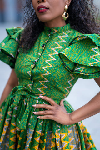 LANRE GREEN AND YELLOW DRESS Women’s Dress