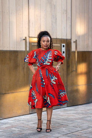 NEFERTITI RED FLARED DRESS