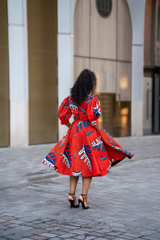 NEFERTITI RED FLARED DRESS