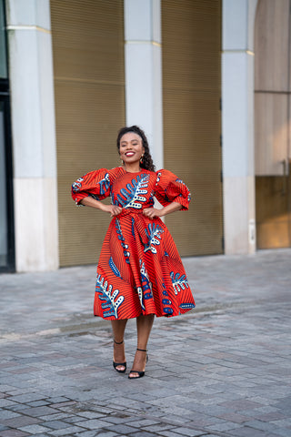 NEFERTITI RED FLARED DRESS