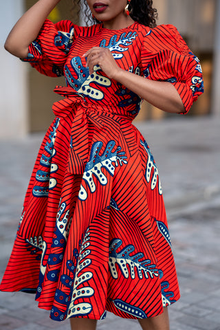NEFERTITI RED FLARED DRESS