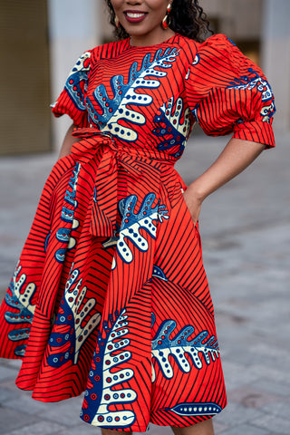 NEFERTITI RED FLARED DRESS