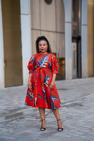 NEFERTITI RED FLARED DRESS