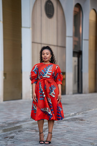 NEFERTITI RED FLARED DRESS