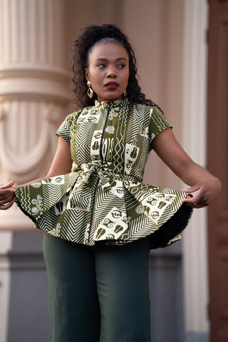 TIWA GREEN PEPLUM TOP Shirts & Tops