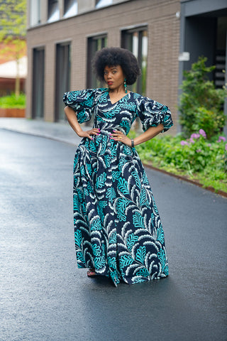 Nia Blue And Black Maxi Dress Dresses