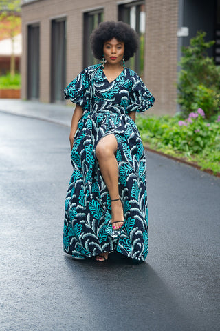 Nia Blue And Black Maxi Dress Dresses