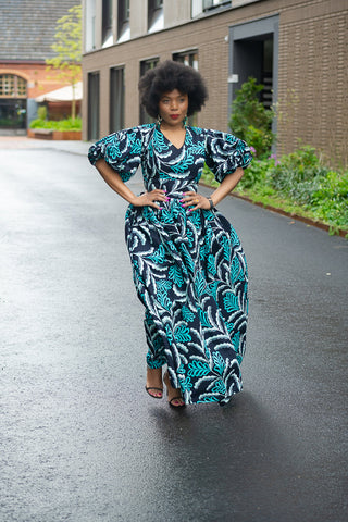 Nia Blue And Black Maxi Dress Dresses