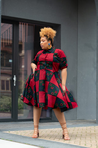 JEMILA RED AND GREEN SHIRT DRESS