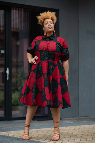 JEMILA RED AND GREEN SHIRT DRESS