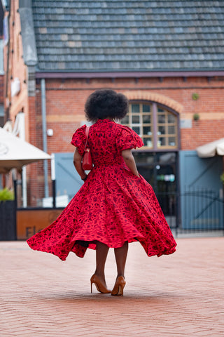 OLORI RED AFRICAN PRINT MIDI DRESS