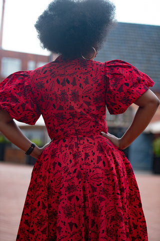 OLORI RED AFRICAN PRINT MIDI DRESS