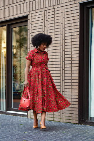 THANDIWE RED MIDI DRESS