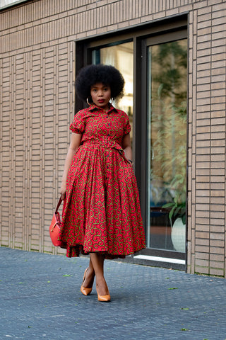 THANDIWE RED MIDI DRESS