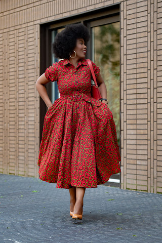 THANDIWE RED MIDI DRESS