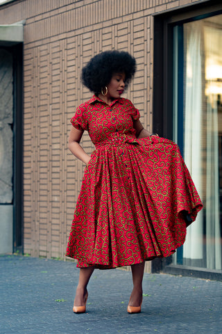 THANDIWE RED MIDI DRESS