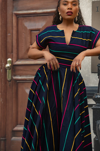 PEJU BLACK WITH STRIPES DRESS