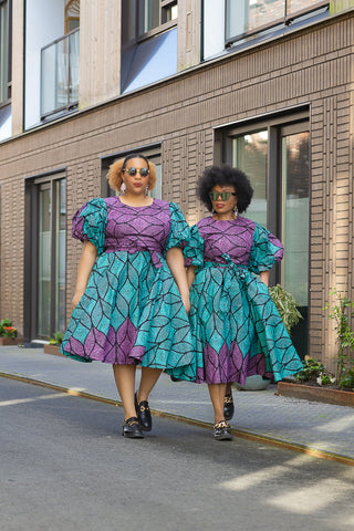 Nefertiti Blue And Purple Flare Dress Dresses