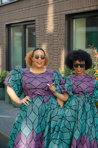 Nefertiti Blue And Purple Flare Dress Dresses