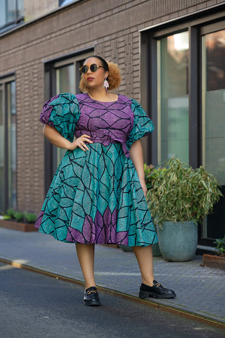 Nefertiti Blue And Purple Flare Dress Dresses