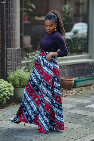 ESHE RED AND NAVY PALAZZO TROUSER