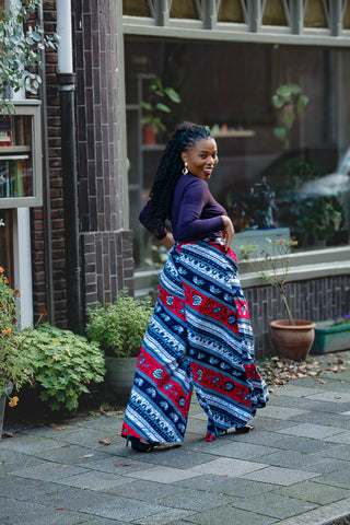 ESHE RED AND NAVY PALAZZO TROUSER