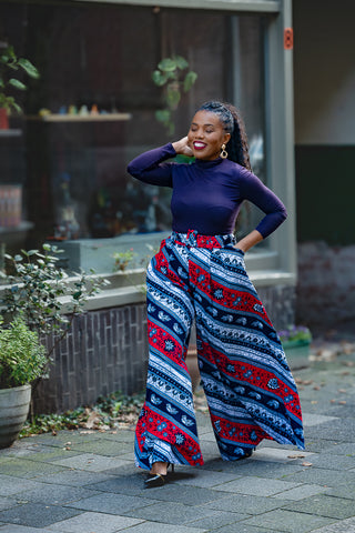 ESHE RED AND NAVY PALAZZO TROUSER