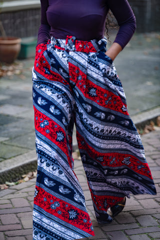ESHE RED AND NAVY PALAZZO TROUSER