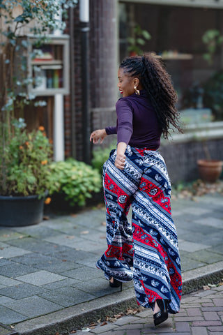 ESHE RED AND NAVY PALAZZO TROUSER