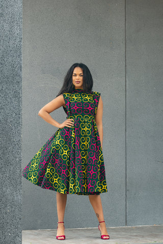 MASEGO MUTLICOLOUR MIDI DRESS
