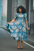 Beverly Blue and Silver Ankara Midi Dress