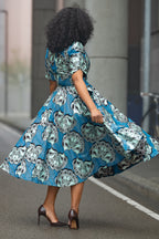 Beverly Blue and Silver Ankara Midi Dress