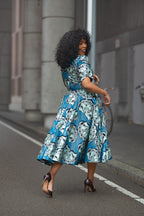 Beverly Blue and Silver Ankara Midi Dress