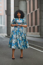 Beverly Blue and Silver Ankara Midi Dress
