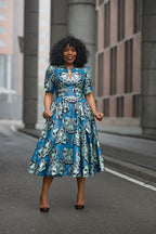 Beverly Blue and Silver Ankara Midi Dress