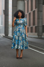 Beverly Blue and Silver Ankara Midi Dress