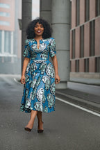 Beverly Blue and Silver Ankara Midi Dress