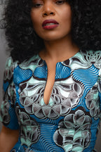 Beverly Blue and Silver Ankara Midi Dress