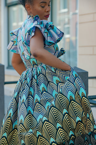 LANRE BLUE AND GOLD DRESS