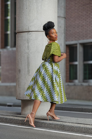 Oyin Green And Gold Midi Dress