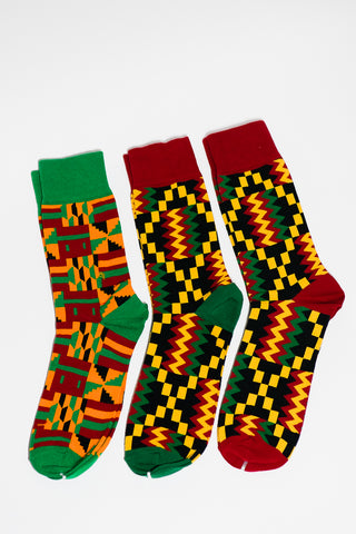 ACCRA KENTE GREEN AND RED SOCKS