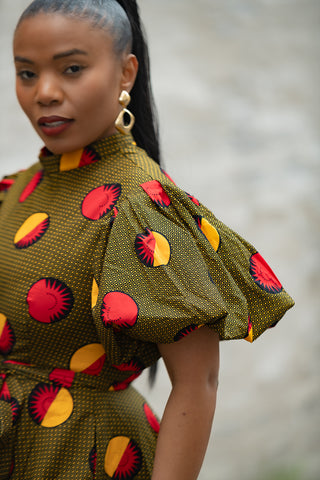 OLORI BROWN AND YELLOW DRESS