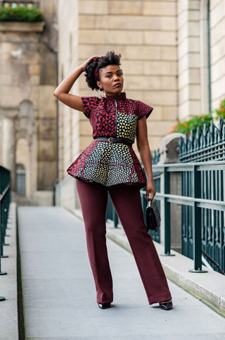 Tiwa Burgundy Peplum Top Women’s Dress