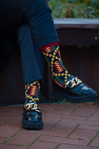 ACCRA KENTE GREEN AND RED SOCKS