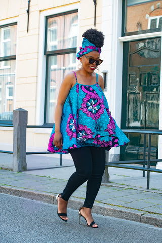 LEENA BLUE AND PINK HEADWRAP