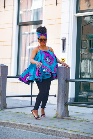 LEENA BLUE AND PINK HEADWRAP